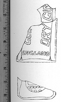 drawing of pieces of glass gin bottle needed to reconstruct previous image